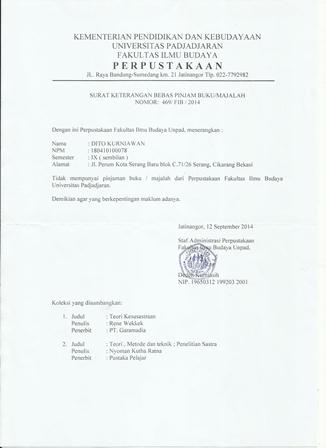 Surat Bebas Pinjam Perpus Fakultas Program Studi Sastra Inggris