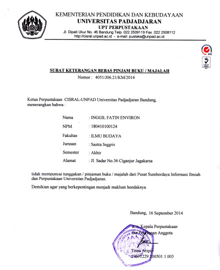 Bebas Perpus Universitas Program Studi Sastra Inggris